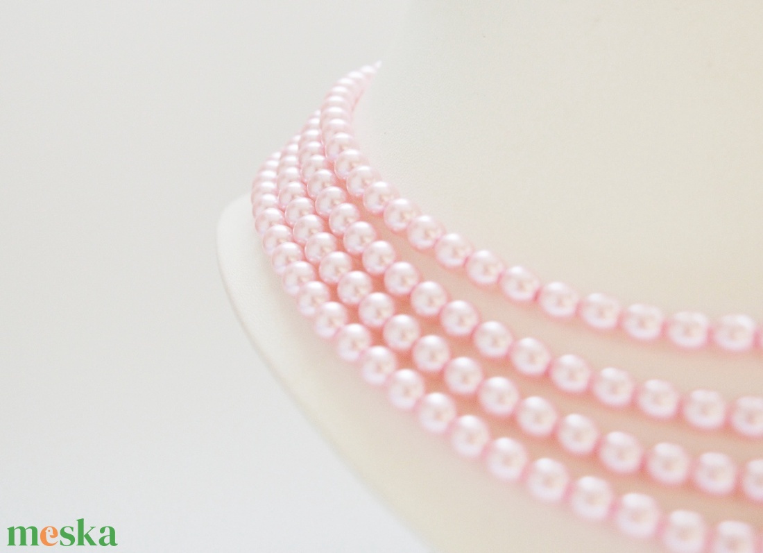 4 soros rózsaszín kaláris - 6 mm-es üvegtekla gyöngyből - ékszer - nyaklánc - gyöngyös nyaklánc - Meska.hu