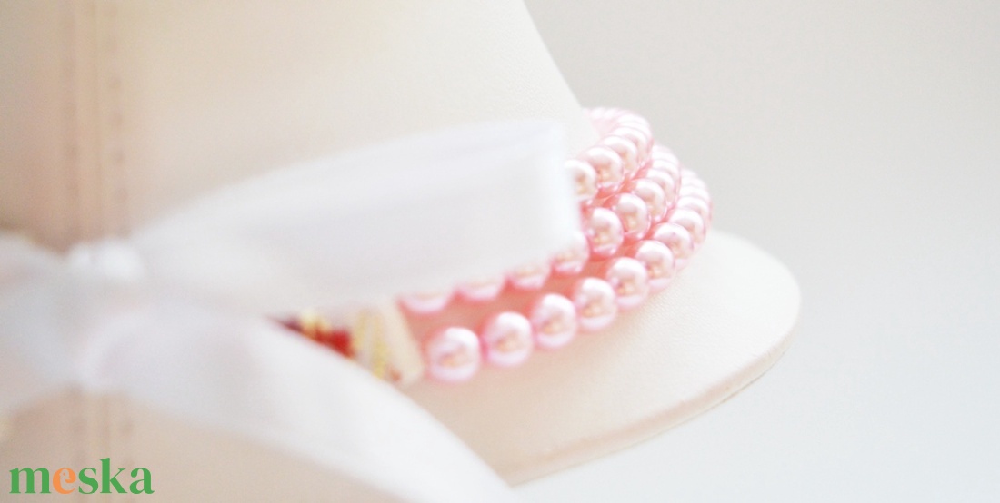 3 soros rózsaszín kaláris - 6 mm-es üvegtekla gyöngyből - ékszer - nyaklánc - gyöngyös nyaklánc - Meska.hu