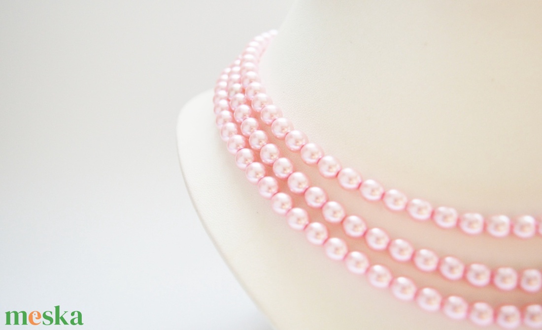 3 soros rózsaszín kaláris - 6 mm-es üvegtekla gyöngyből - ékszer - nyaklánc - gyöngyös nyaklánc - Meska.hu