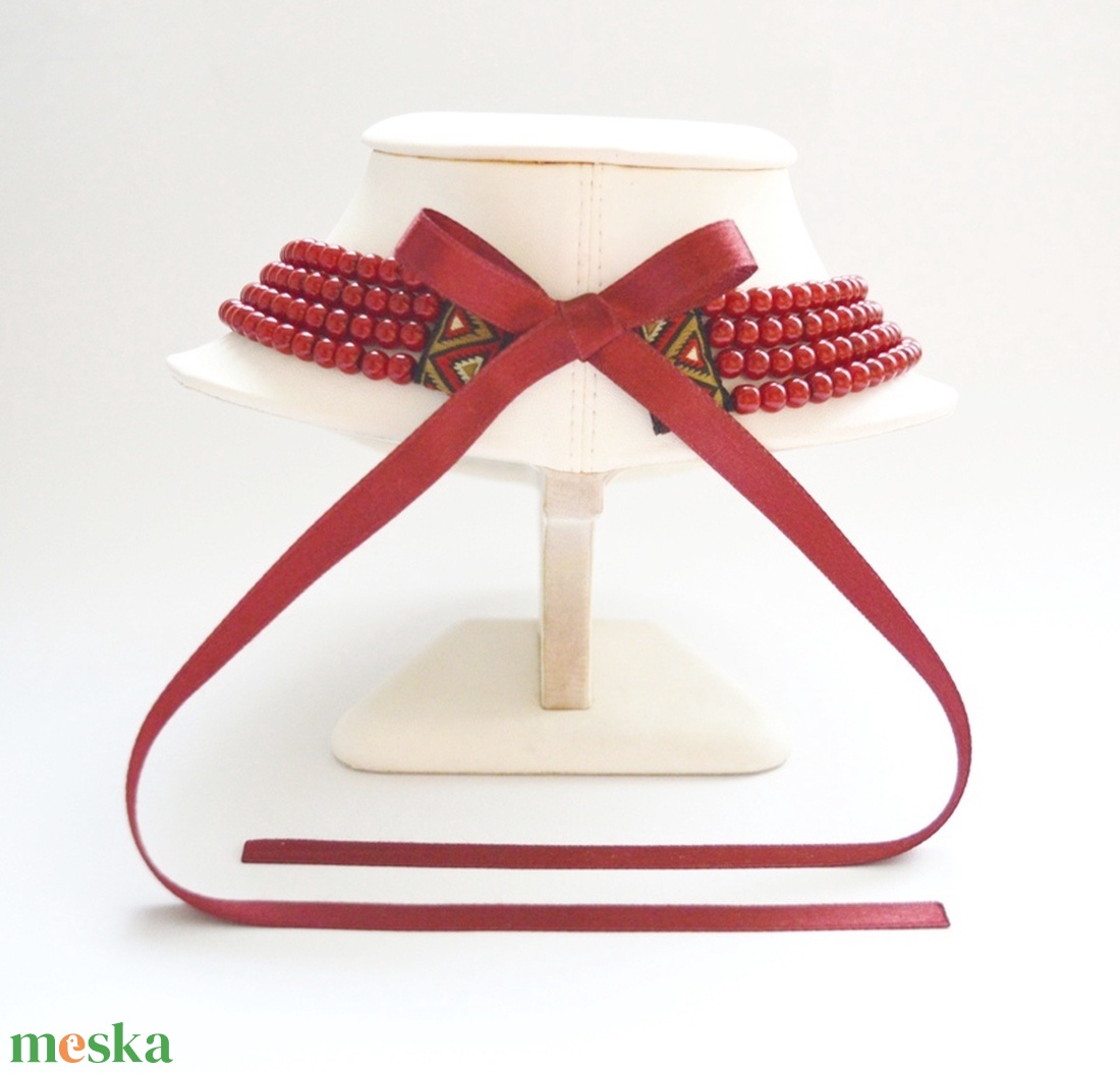 4 soros tűzpiros / sötét piros kaláris - 6 mm-es üvegtekla gyöngyből - ékszer - nyaklánc - gyöngyös nyaklánc - Meska.hu