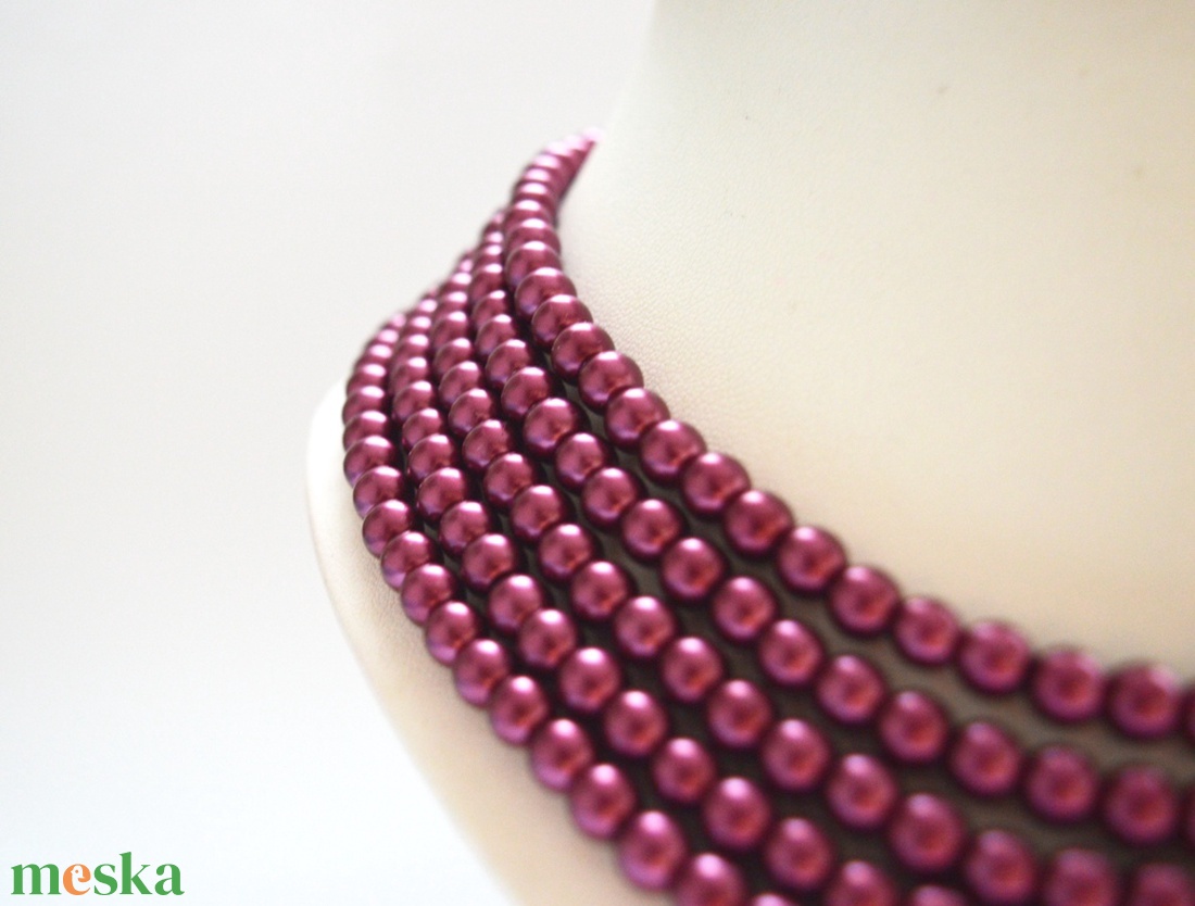 5 soros bordós lila / borvörös kaláris - 6 mm-es üvegtekla gyöngyből - ékszer - nyaklánc - gyöngyös nyaklánc - Meska.hu