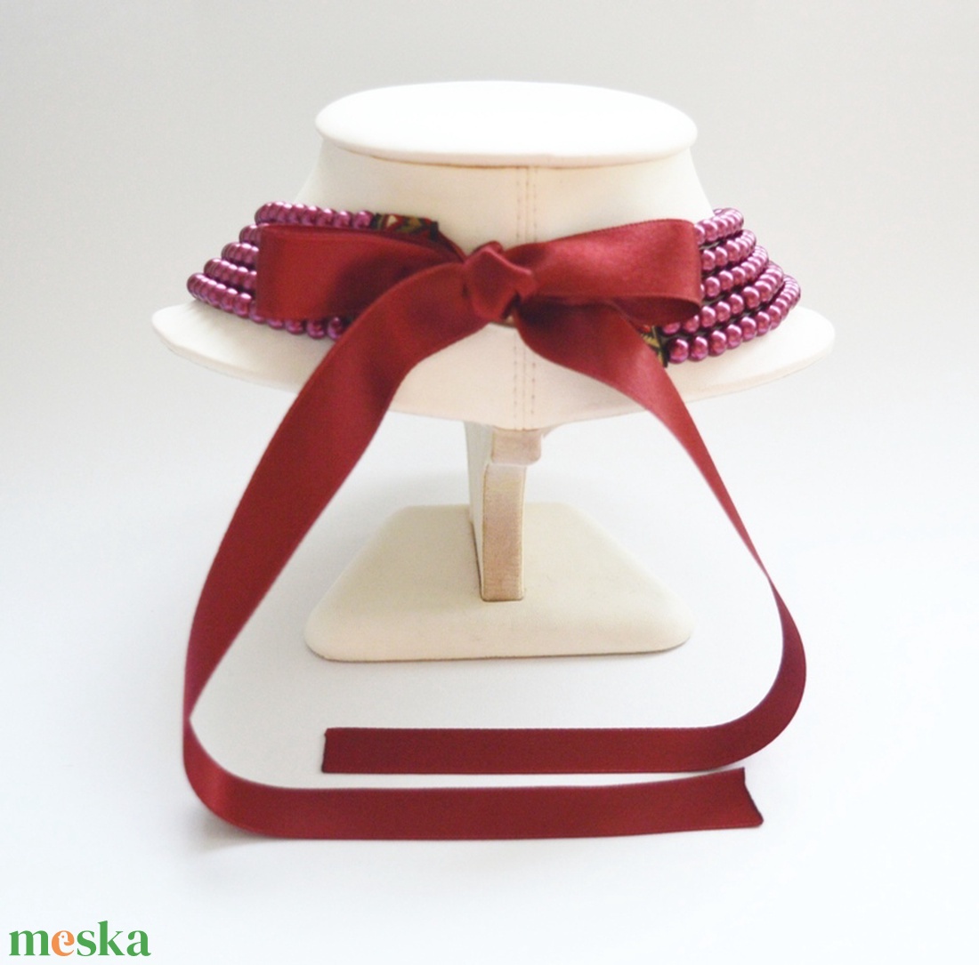 5 soros bordós lila / borvörös kaláris - 6 mm-es üvegtekla gyöngyből - ékszer - nyaklánc - gyöngyös nyaklánc - Meska.hu