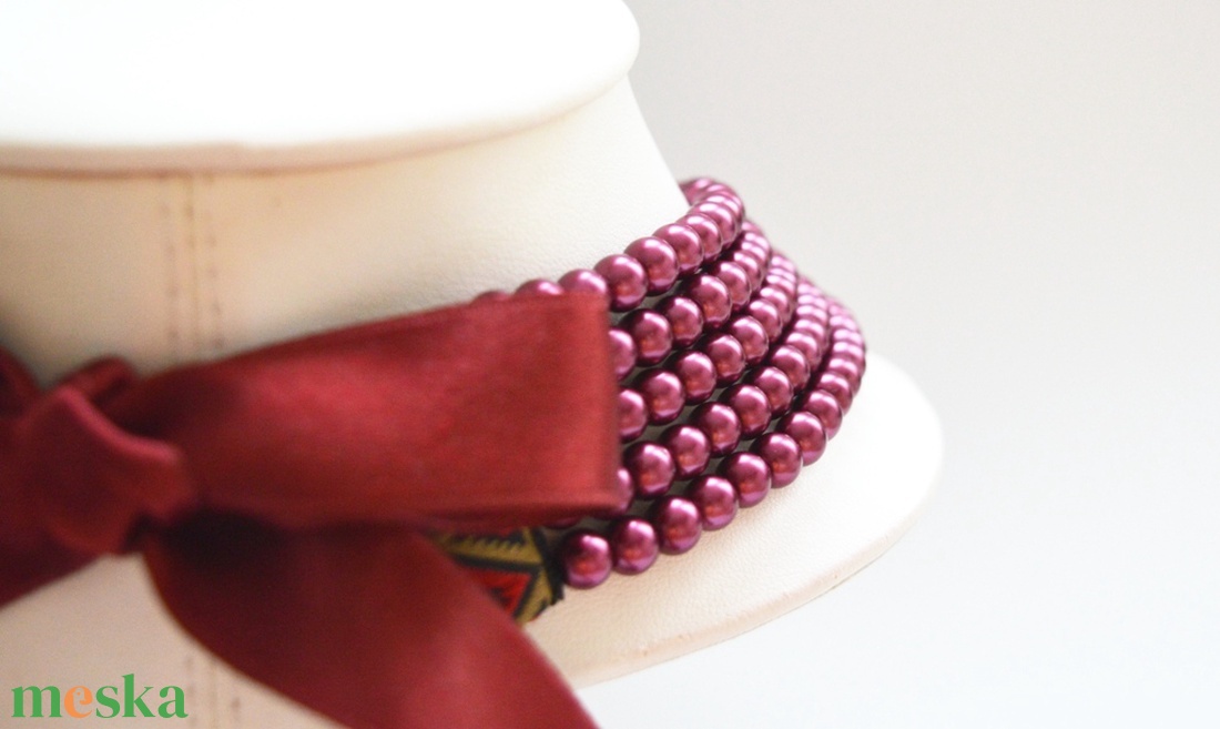 5 soros bordós lila / borvörös kaláris - 6 mm-es üvegtekla gyöngyből - ékszer - nyaklánc - gyöngyös nyaklánc - Meska.hu