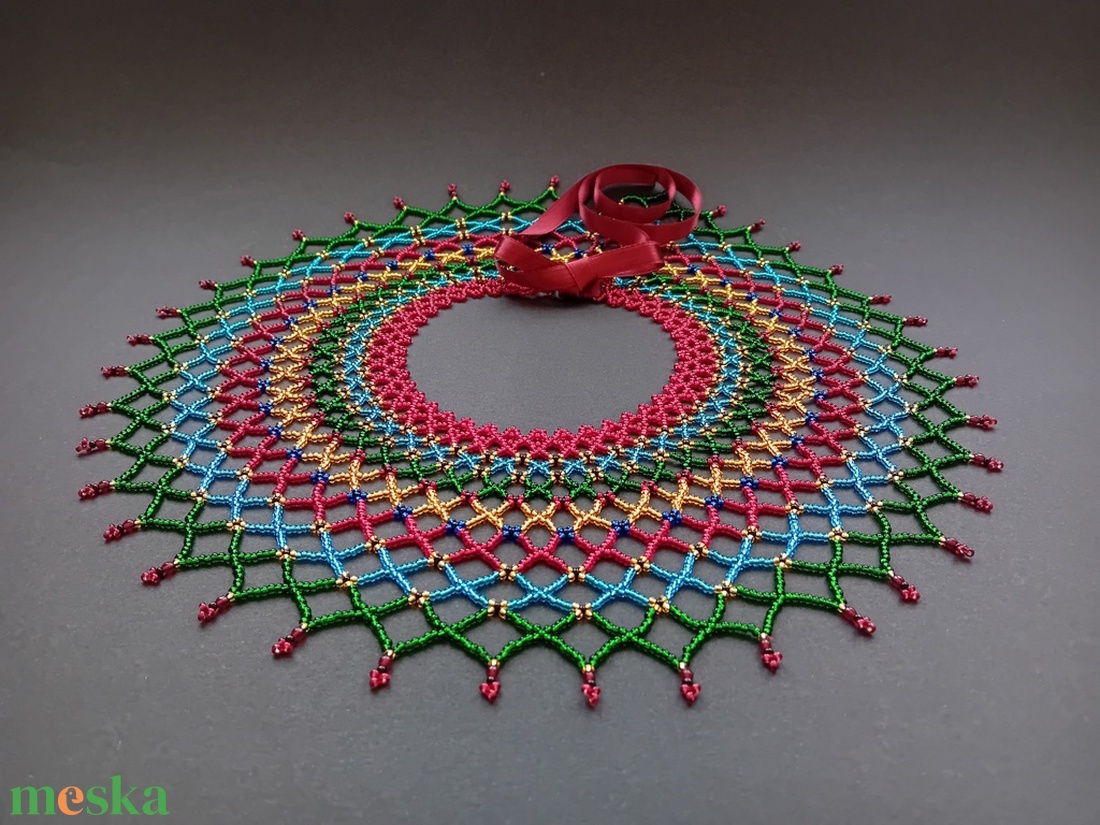 Sárközi csipkegyöngy - zöld - türkiz - ékszer - nyaklánc - gyöngyös nyaklánc - Meska.hu