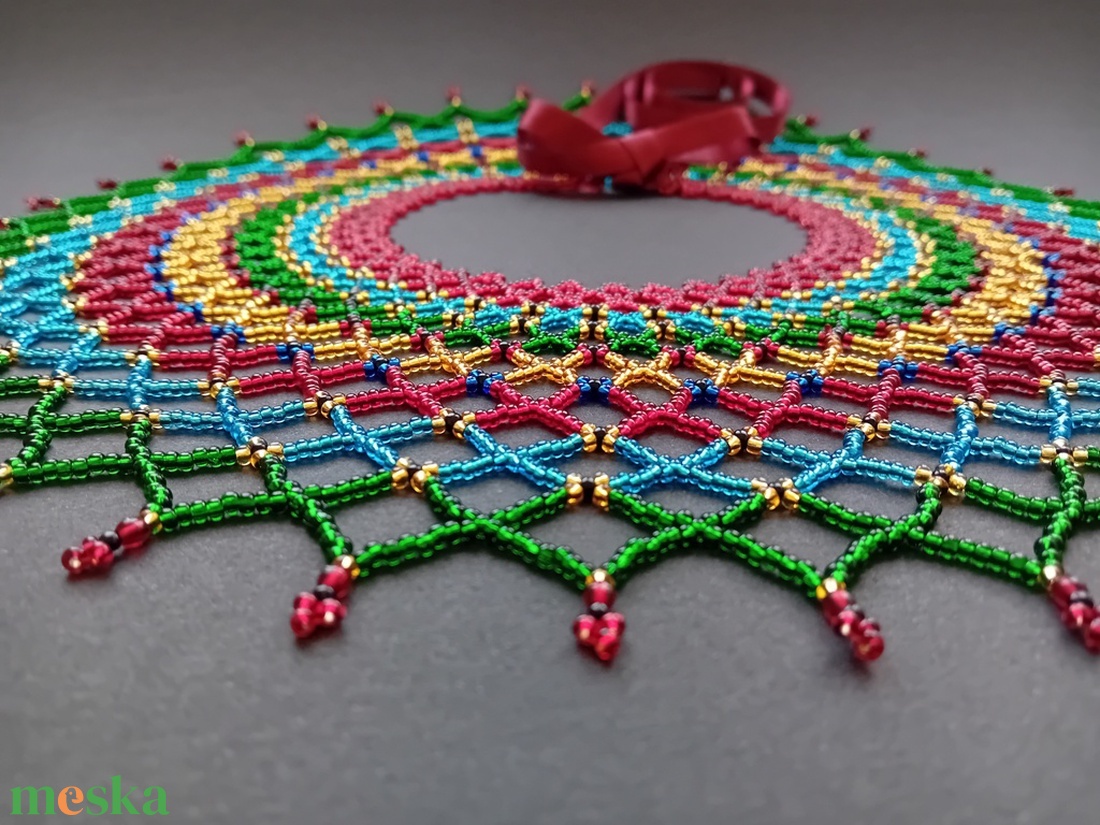 Sárközi csipkegyöngy - zöld - türkiz - ékszer - nyaklánc - gyöngyös nyaklánc - Meska.hu