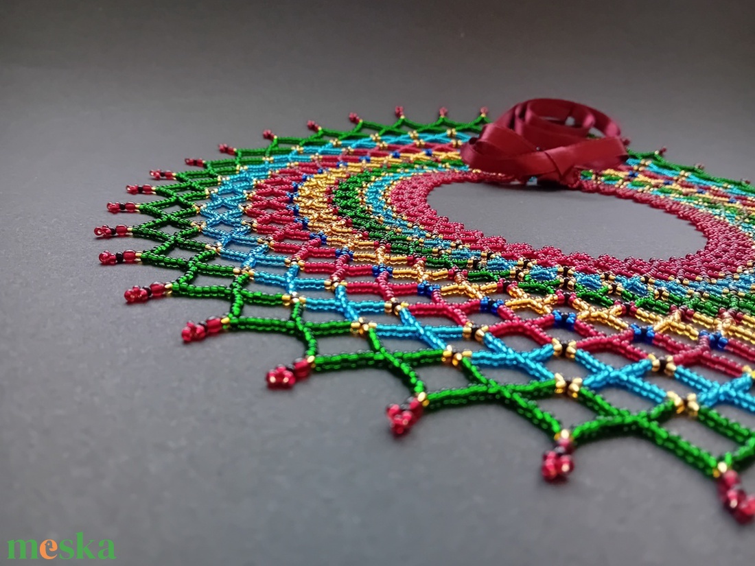 Sárközi csipkegyöngy - zöld - türkiz - ékszer - nyaklánc - gyöngyös nyaklánc - Meska.hu