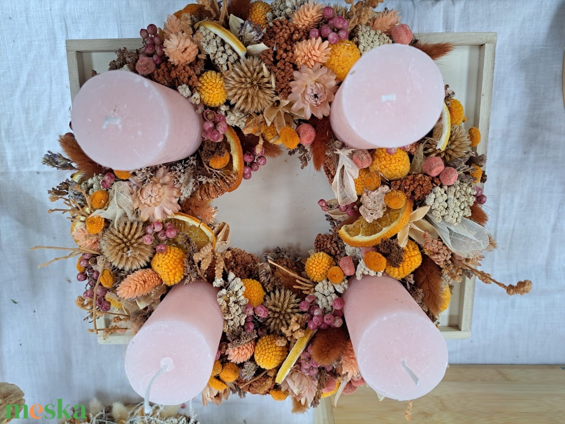 Barack-rózsaszín adventi koszorú - karácsony - adventi díszek - adventi koszorú - Meska.hu