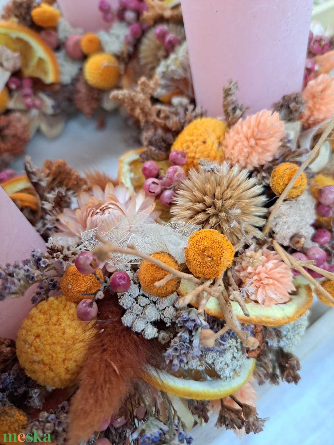 Barack-rózsaszín adventi koszorú - karácsony - adventi díszek - adventi koszorú - Meska.hu