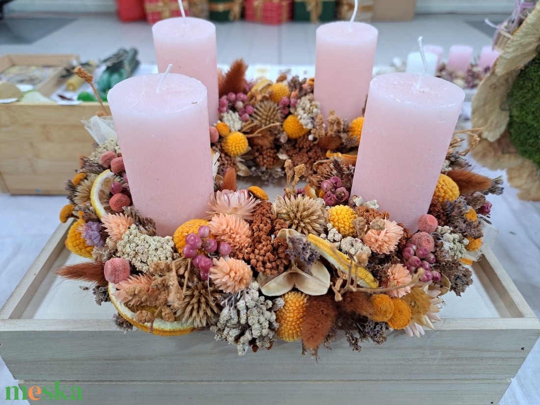 Barack-rózsaszín adventi koszorú - karácsony - adventi díszek - adventi koszorú - Meska.hu