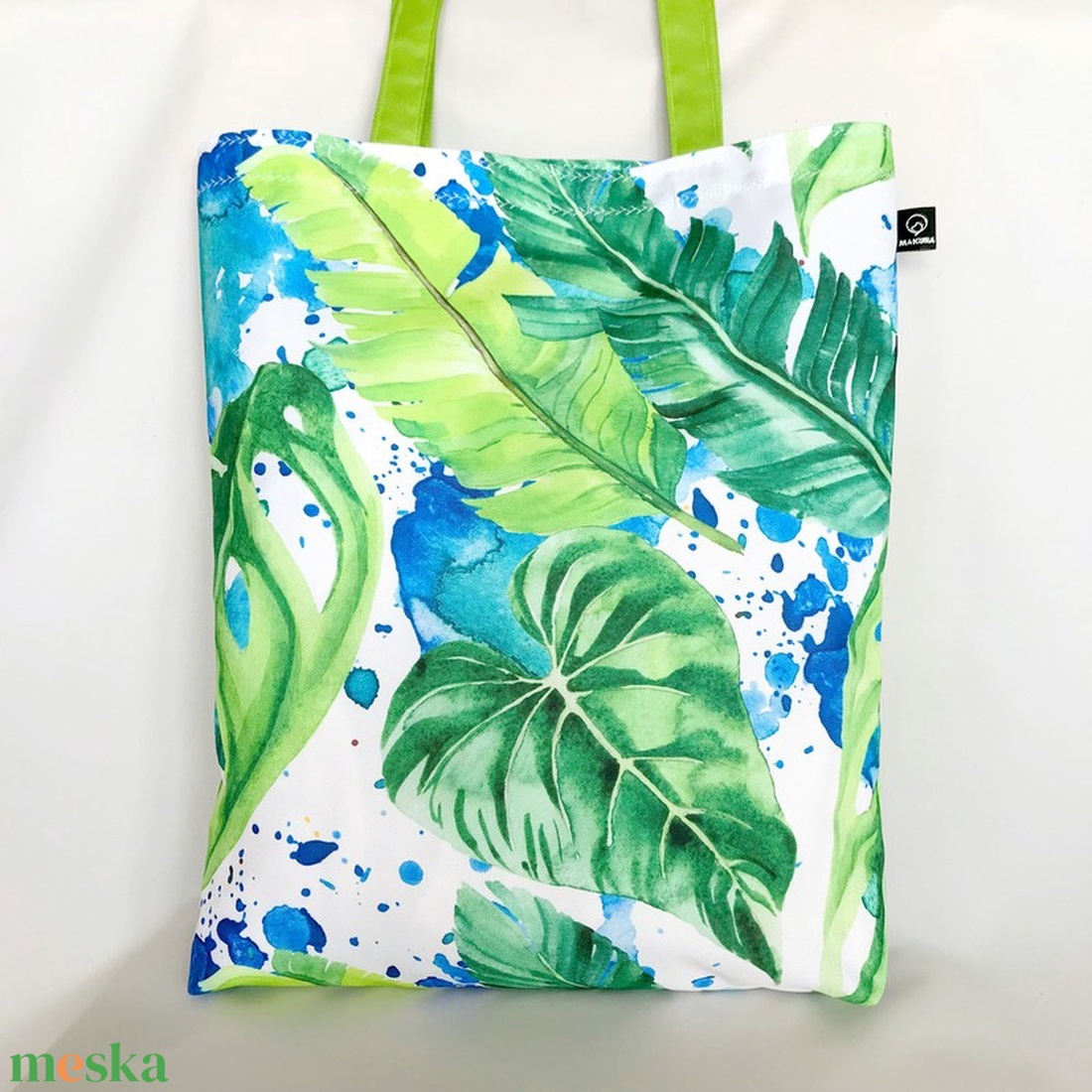 Zöld Pálmalevelek Kék Festékpöttyökkel Vízálló Szatyor - táska & tok - bevásárlás & shopper táska - shopper, textiltáska, szatyor - Meska.hu Zöld Pálmalevelek Kék Festékpöttyökkel Vízálló Szatyor - táska & tok - bevásárlás & shopper táska - shopper, textiltáska, szatyor - Meska.hu