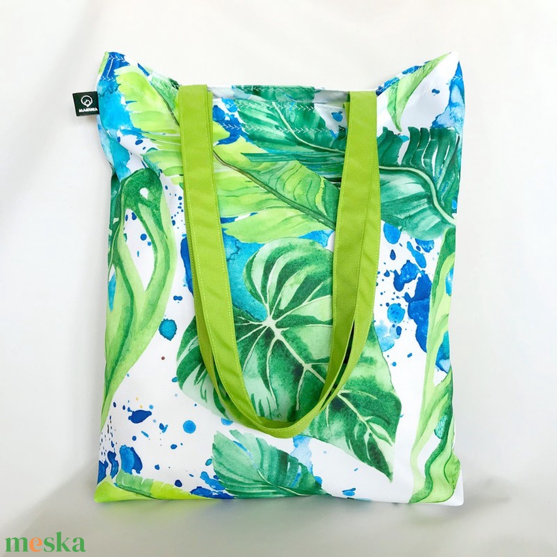 Zöld Pálmalevelek Kék Festékpöttyökkel Vízálló Szatyor - táska & tok - bevásárlás & shopper táska - shopper, textiltáska, szatyor - Meska.hu Zöld Pálmalevelek Kék Festékpöttyökkel Vízálló Szatyor - táska & tok - bevásárlás & shopper táska - shopper, textiltáska, szatyor - Meska.hu