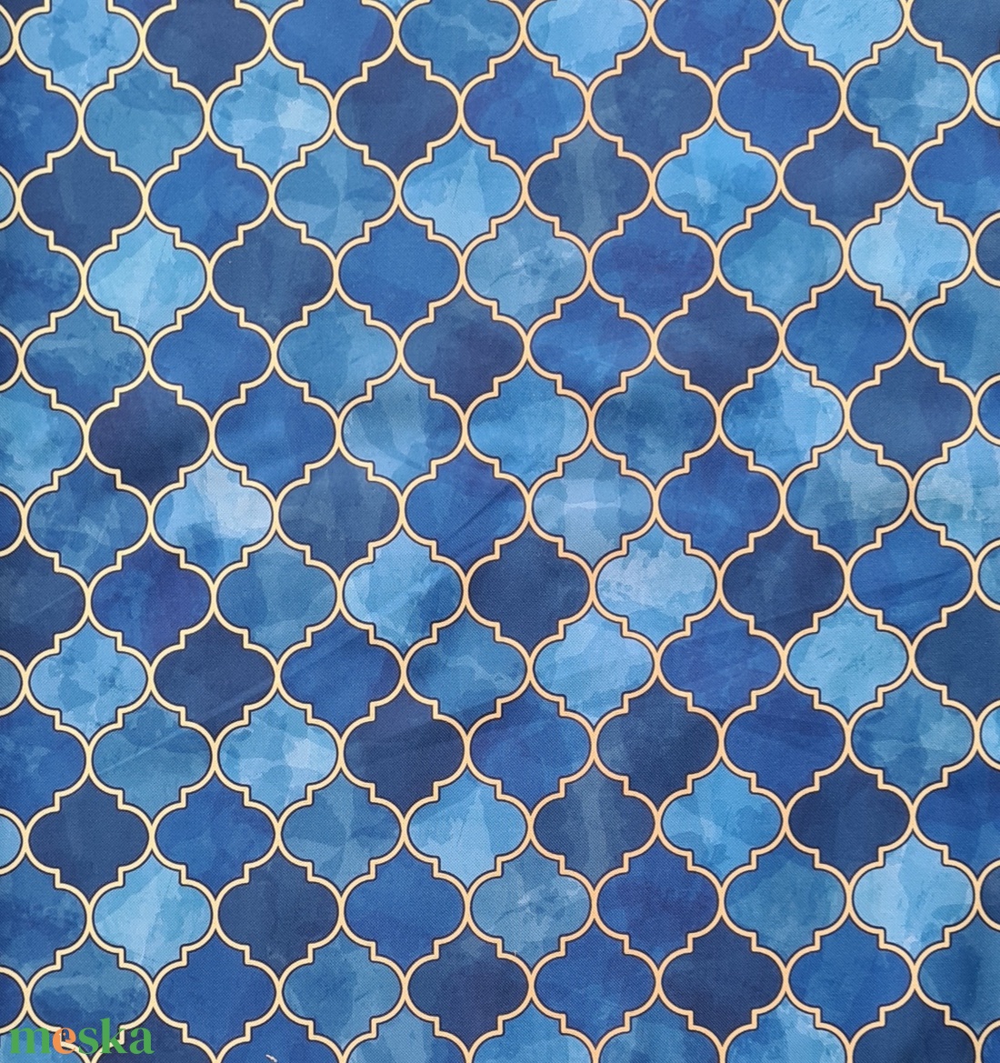 Marokkói kék csempeminta - vízhatlan gyöngyvászon - kellékek & szerszámok - méteráru - vászon - Meska.hu