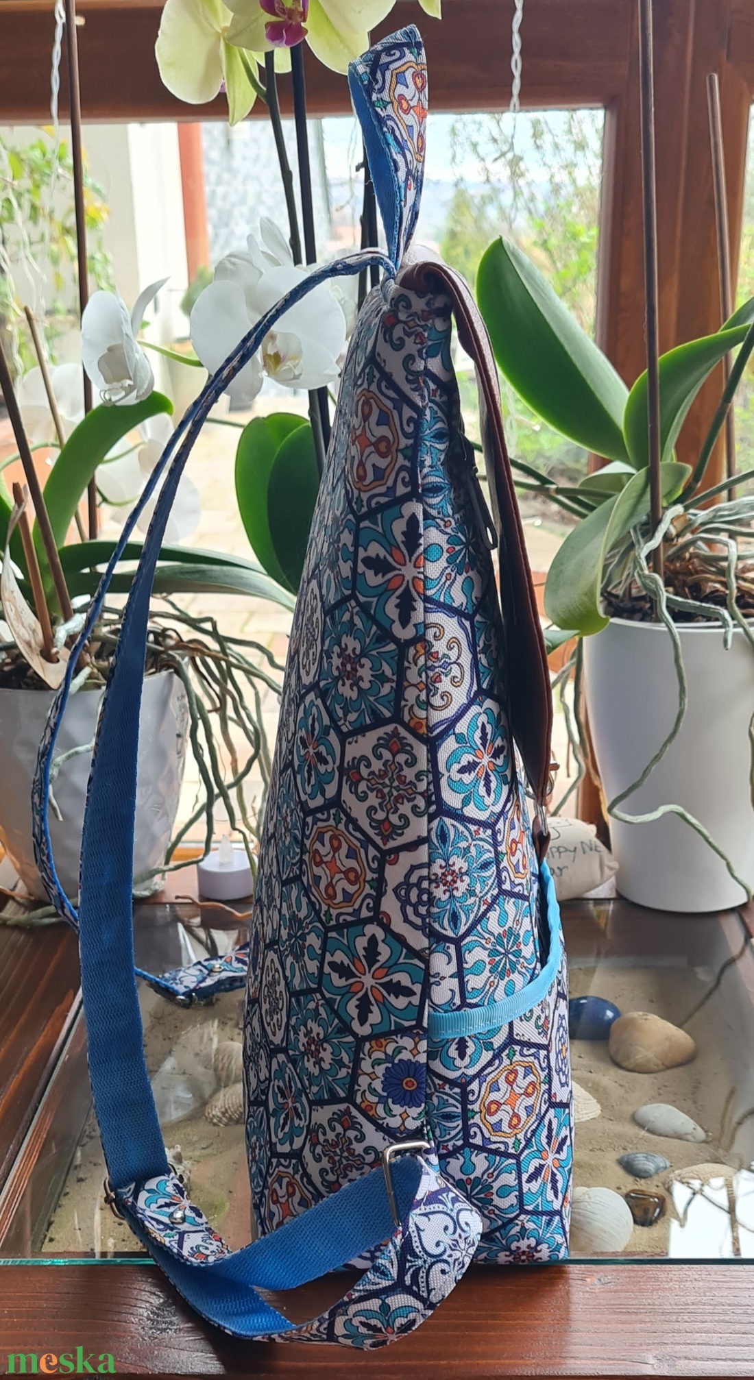 Kék csempemintás hátizsák - táska & tok - hátizsák - hátizsák - Meska.hu