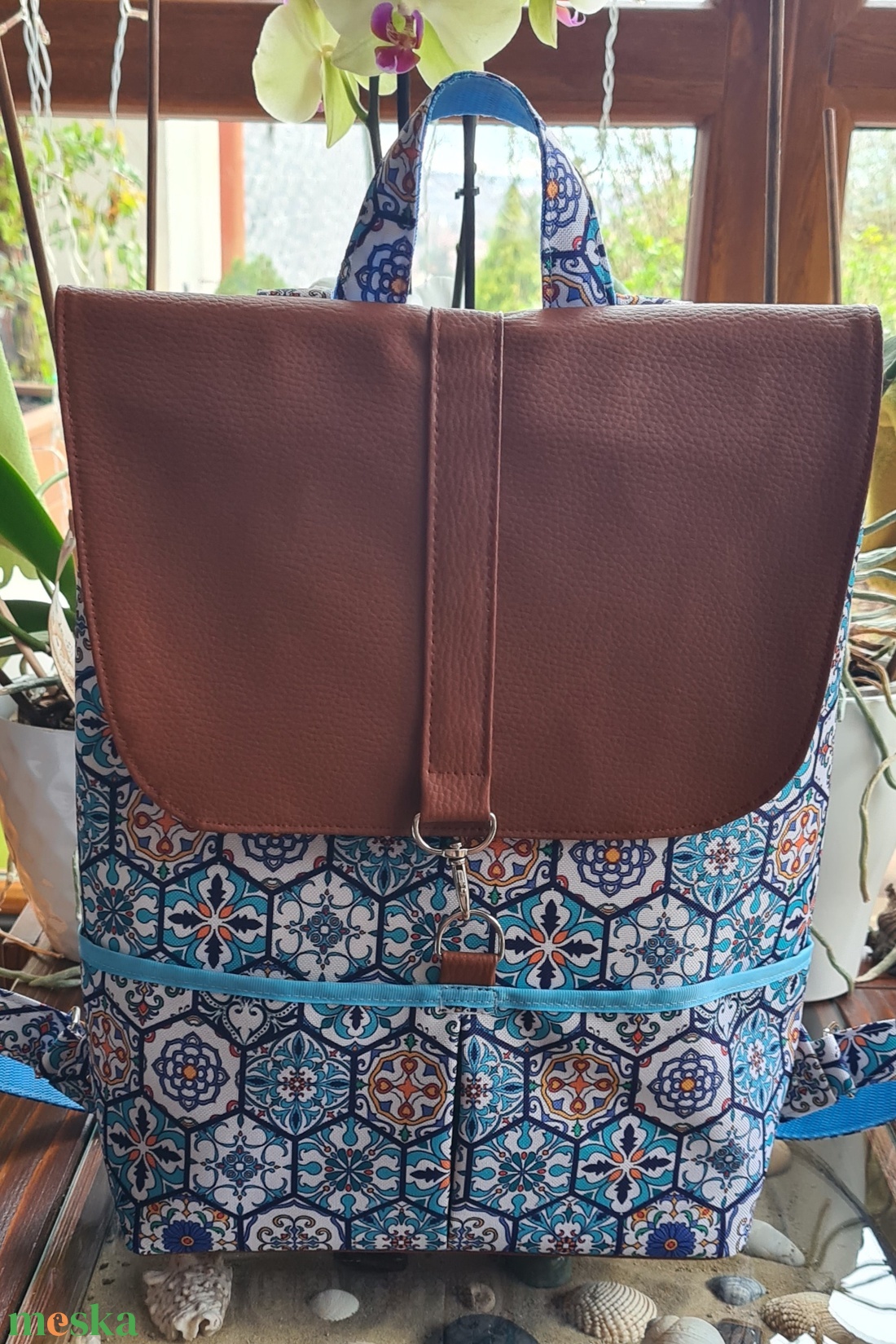 Kék csempemintás hátizsák - táska & tok - hátizsák - hátizsák - Meska.hu