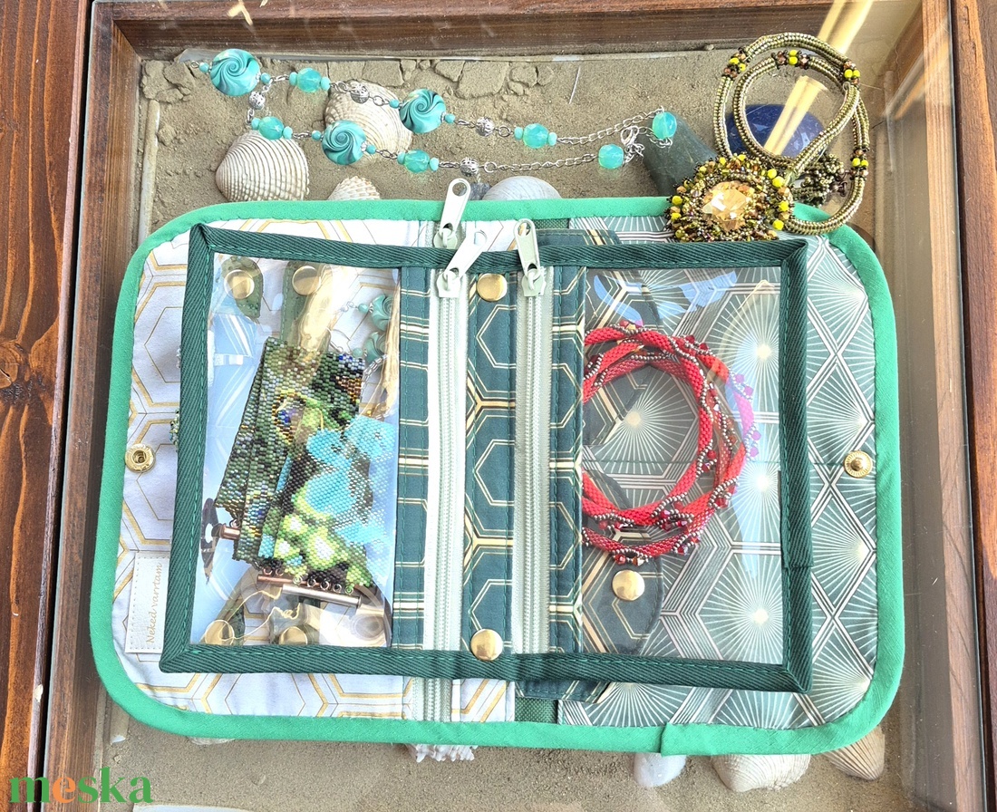 Zöld arany elegancia - ékszertartó utazós neszeszer - táska & tok - neszesszer - Meska.hu