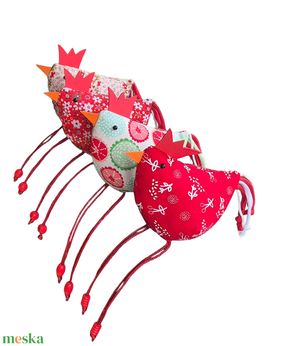 Lakásdekor - húsvéti tyúkok textilből - piros árnyalatok - ünnepi díszek, dekorációk - húsvéti díszek és dekorációk - húsvéti asztaldíszek - Meska.hu