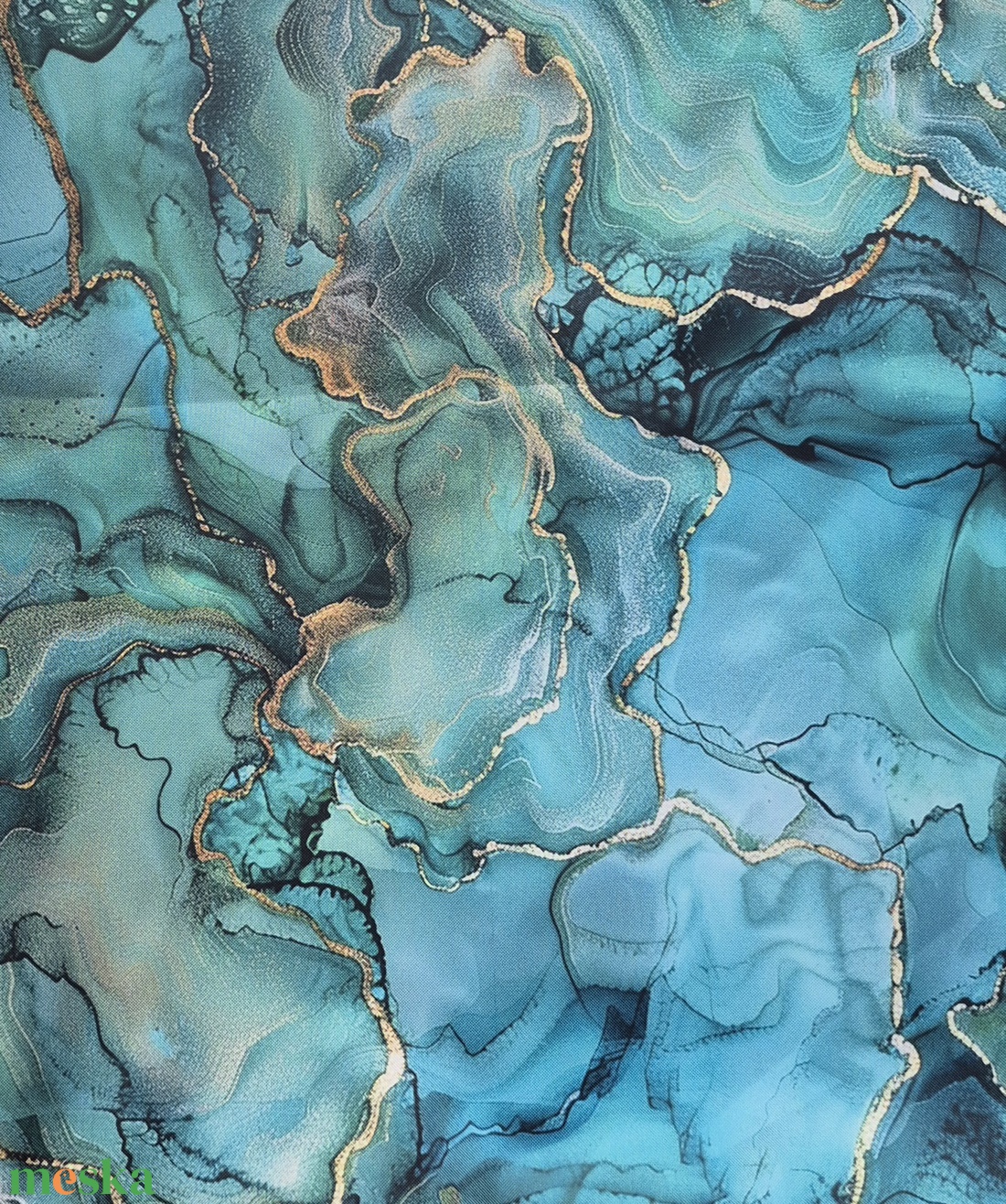 Türkiz tintafolt mintás gyöngyvászon - kellékek & szerszámok - méteráru - vászon - gyöngyvászon - Meska.hu