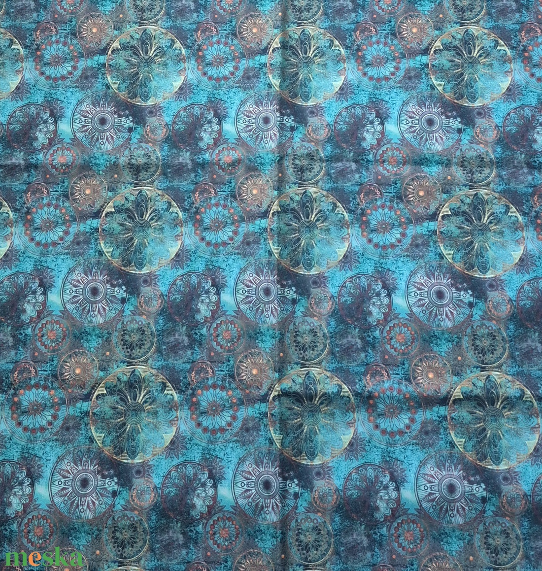 Türkizzöld mandala minta - vízhatlan gyöngyvászon - kellékek & szerszámok - méteráru - vászon - gyöngyvászon - Meska.hu