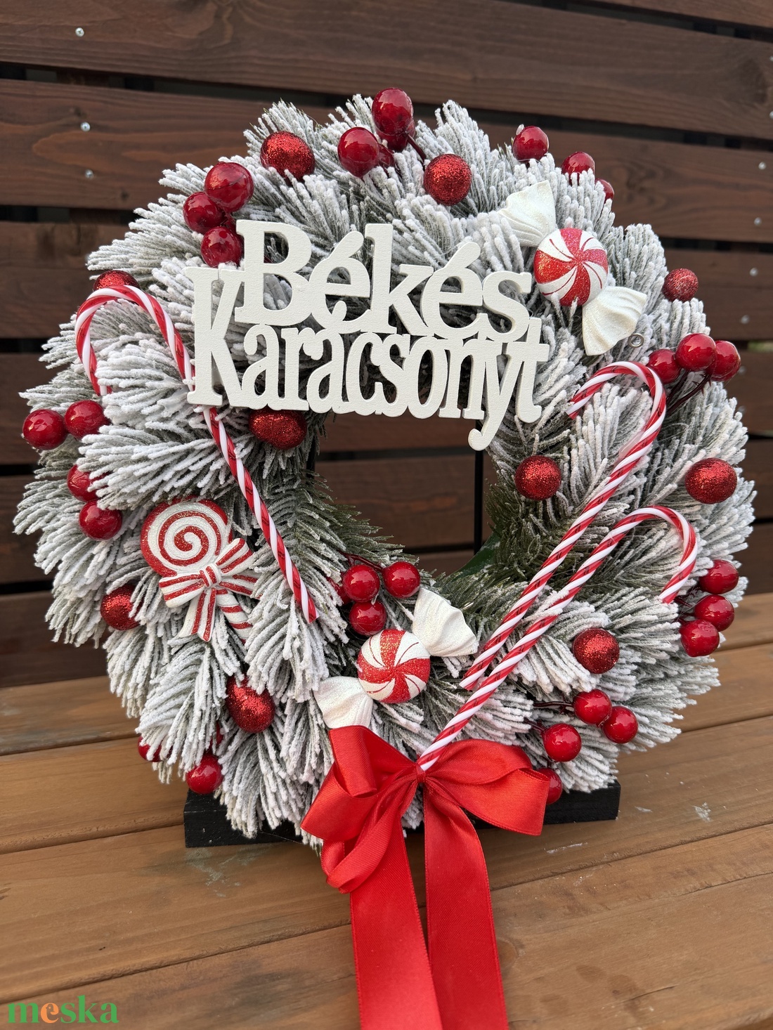 Karácsonyi cukorkás ajtódísz  - karácsony - adventi díszek - adventi ajtódísz - Meska.hu