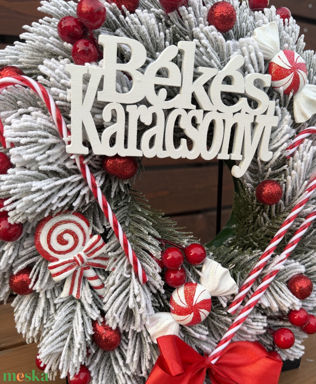 Karácsonyi cukorkás ajtódísz  - karácsony - adventi díszek - adventi ajtódísz - Meska.hu