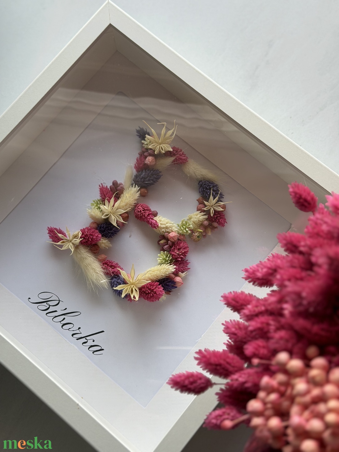 Egyedi szárított virágos betű képkeret névvel � személyre szabott ajándék  - baba - mama - babaszoba dekoráció - babanév dekoráció - Meska.hu