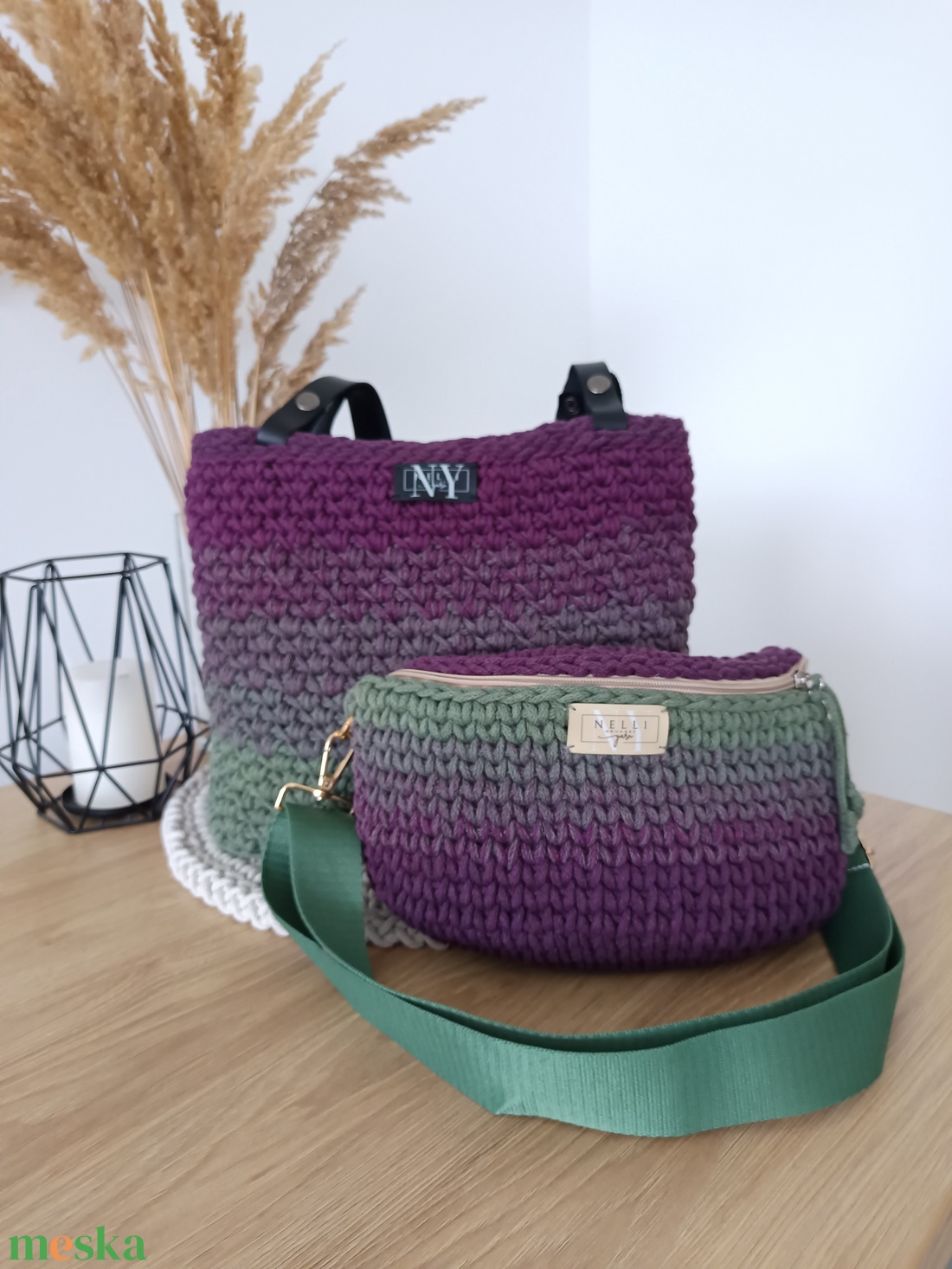 különleges ombre zsinórfonalas táskaszett - 2 darabos! - táska & tok - kézitáska & válltáska - vállon átvethető táska - Meska.hu