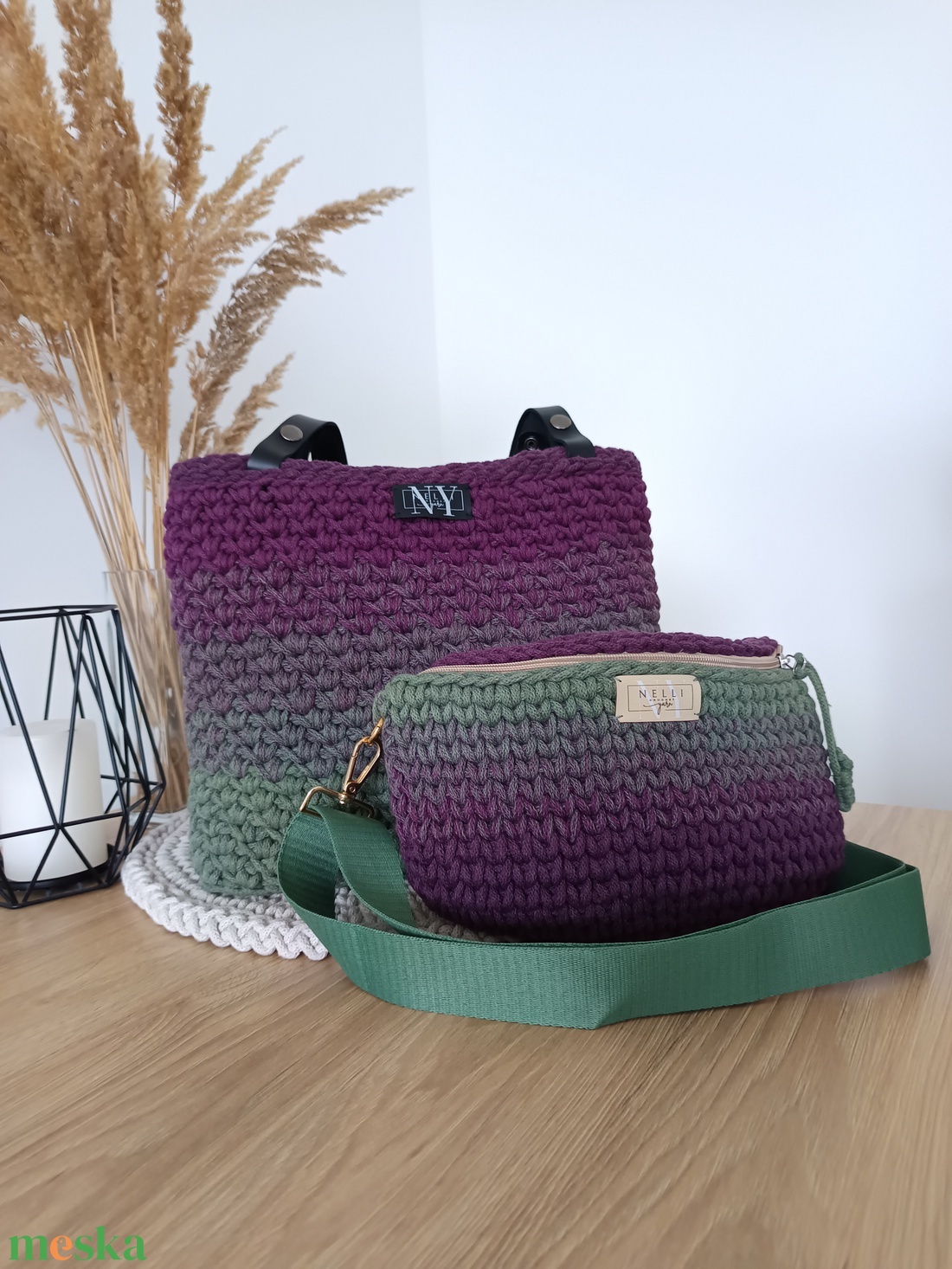 különleges ombre zsinórfonalas táskaszett - 2 darabos! - táska & tok - kézitáska & válltáska - vállon átvethető táska - Meska.hu