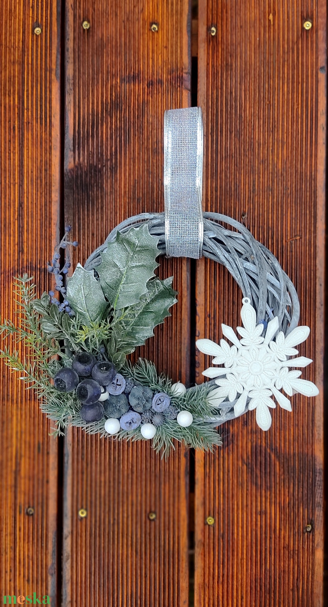 Szürke vessző ajtókopogtató - karácsony - adventi díszek - adventi ajtódísz - Meska.hu