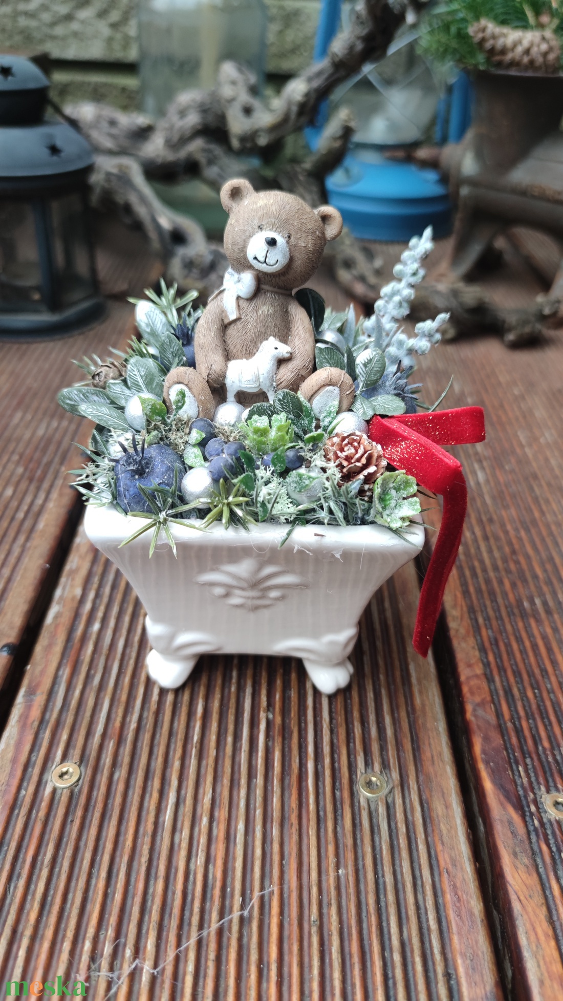 Karácsonyi  dísz macival - karácsony - karácsonyi lakásdekoráció - karácsonyi lakásdíszek - Meska.hu