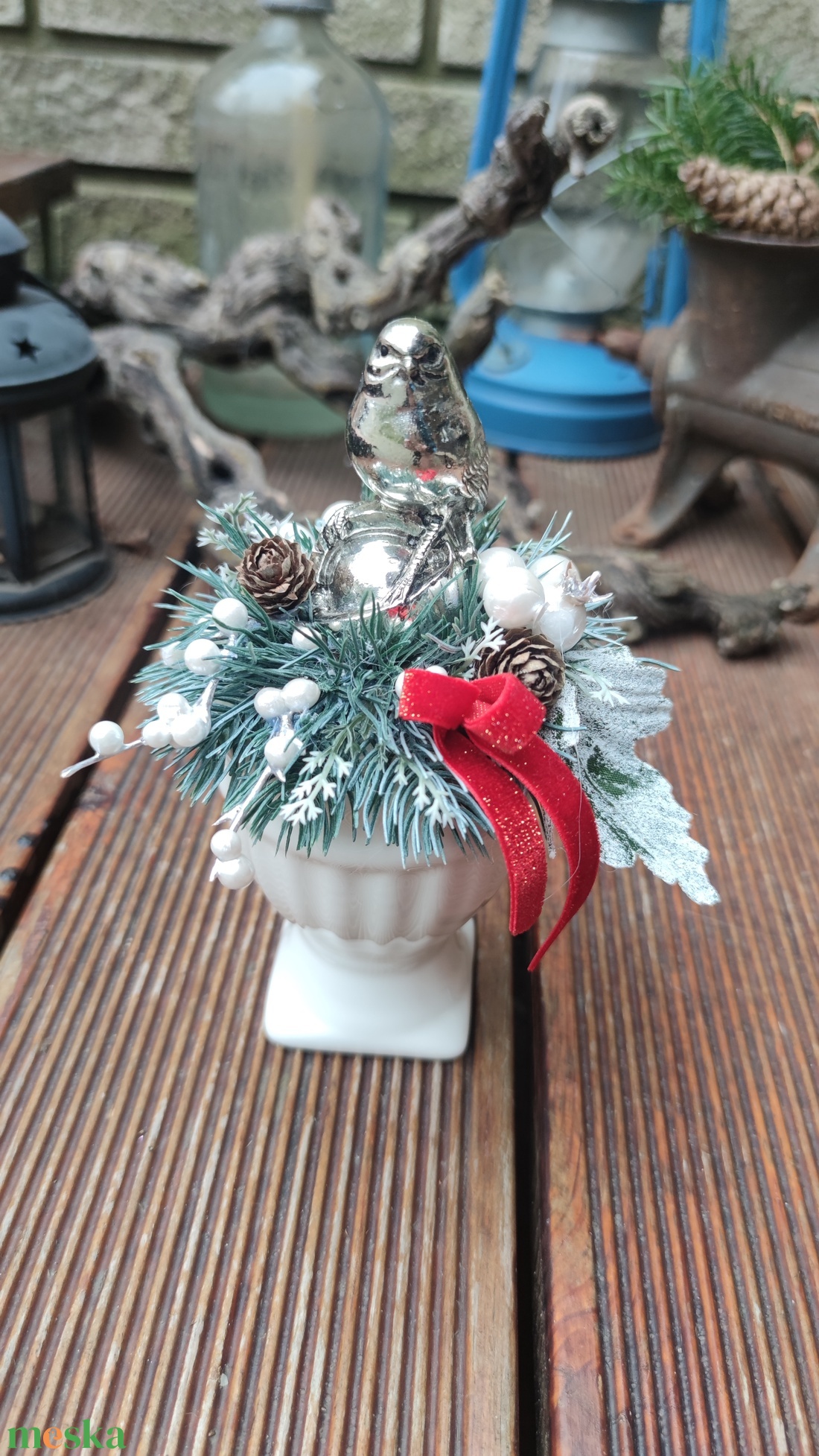 Karácsonyi  dísz madárral - karácsony - karácsonyi lakásdekoráció - karácsonyi lakásdíszek - Meska.hu