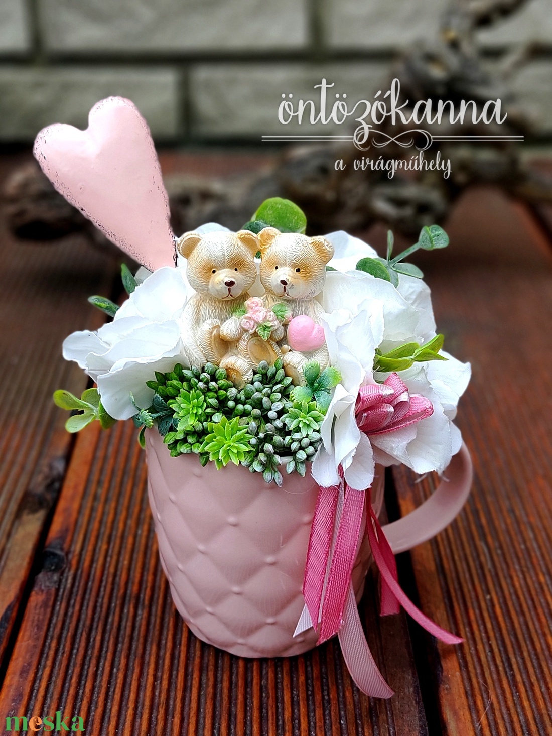 Szerelmes, macis bögrés dísz  - otthon & életmód - dekoráció - asztal és polc dekoráció - asztaldísz - Meska.hu