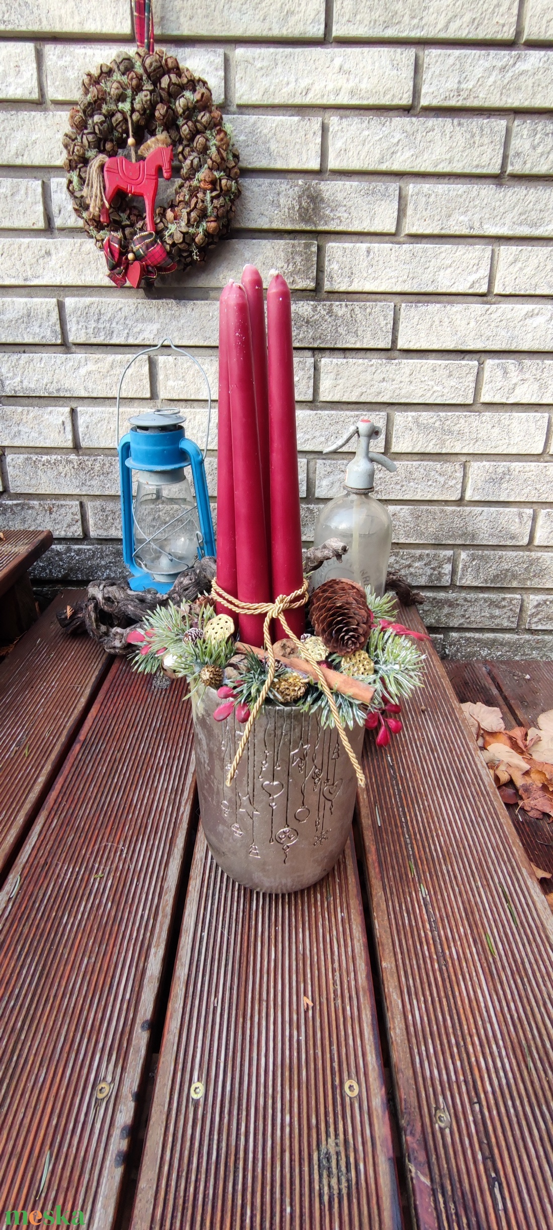 Monumentális Elegáns adventi dísz piros gyertyákkal - karácsony - adventi díszek - adventi gyertyadíszek és koszorúdíszek - Meska.hu