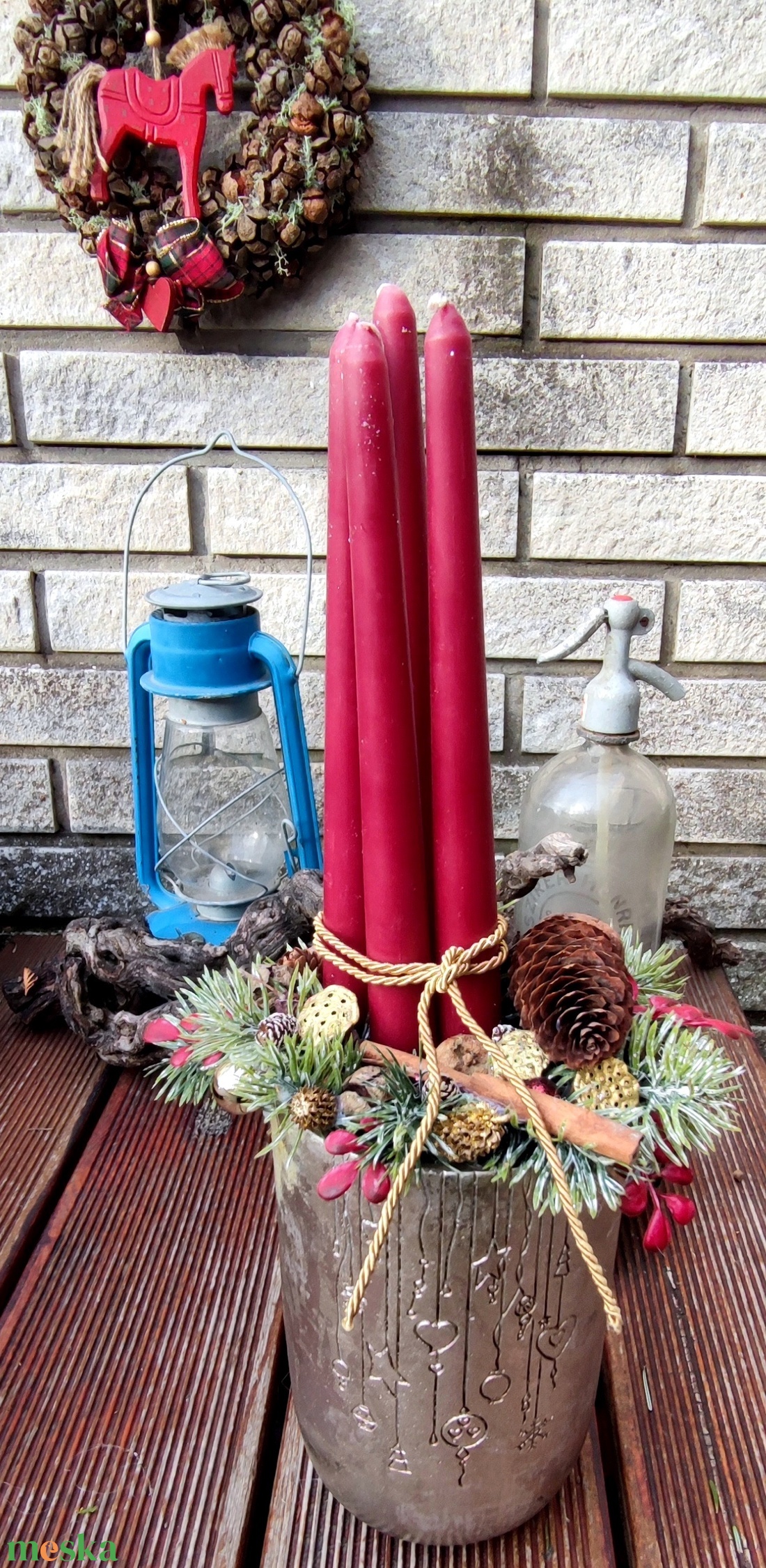 Monumentális Elegáns adventi dísz piros gyertyákkal - karácsony - adventi díszek - adventi gyertyadíszek és koszorúdíszek - Meska.hu