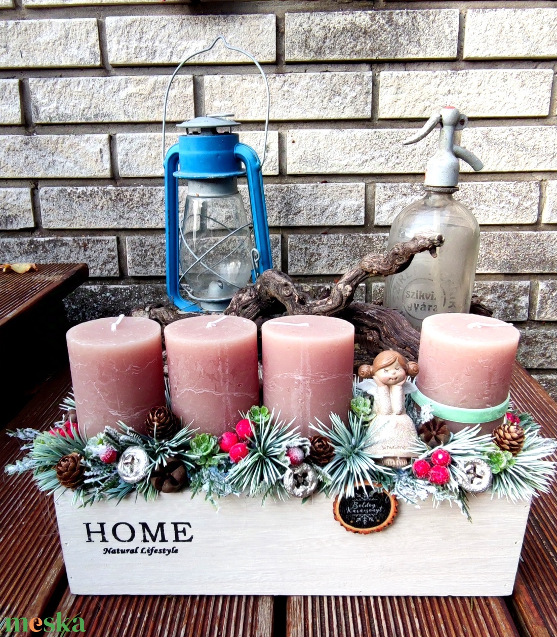 Adventi dísz gyertyával - karácsony - karácsonyi lakásdekoráció - karácsonyi lakásdíszek - Meska.hu