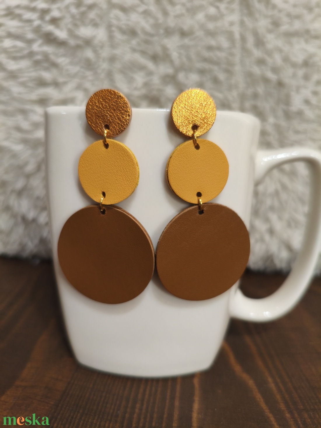 Narancs körök bőr füli  - ékszer - fülbevaló - lógó fülbevaló - Meska.hu