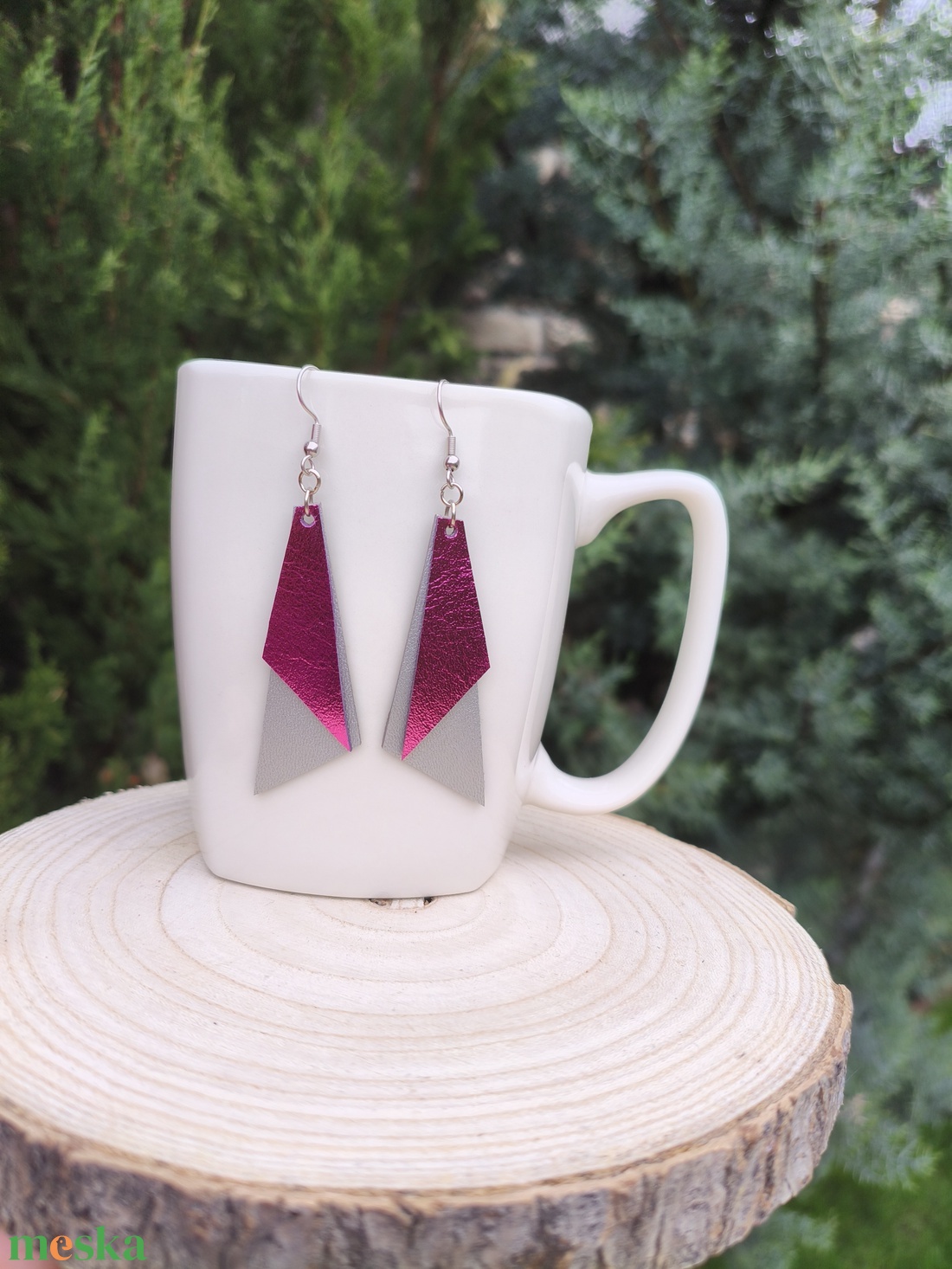 Ezüst magenta füli  - ékszer - fülbevaló - lógó fülbevaló - Meska.hu