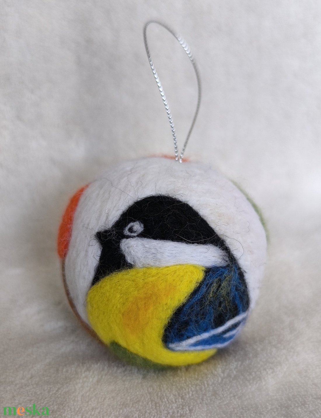 Tűnemezelt karácsonyfadísz - széncinege - karácsony - karácsonyi lakásdekoráció - karácsonyfadíszek - Meska.hu