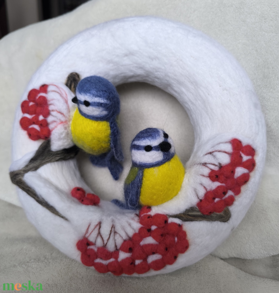 Tűnemezelt ajtódísz - kékcinegék - otthon & életmód - dekoráció - ajtó- és ablak dekoráció - ajtódísz & kopogtató - Meska.hu