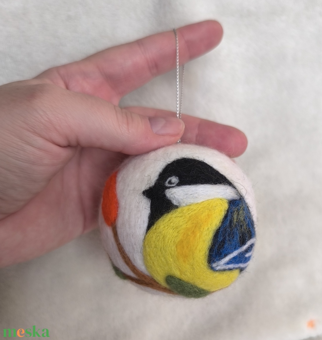 Tűnemezelt karácsonyfadísz - széncinege - karácsony - karácsonyi lakásdekoráció - karácsonyfadíszek - Meska.hu