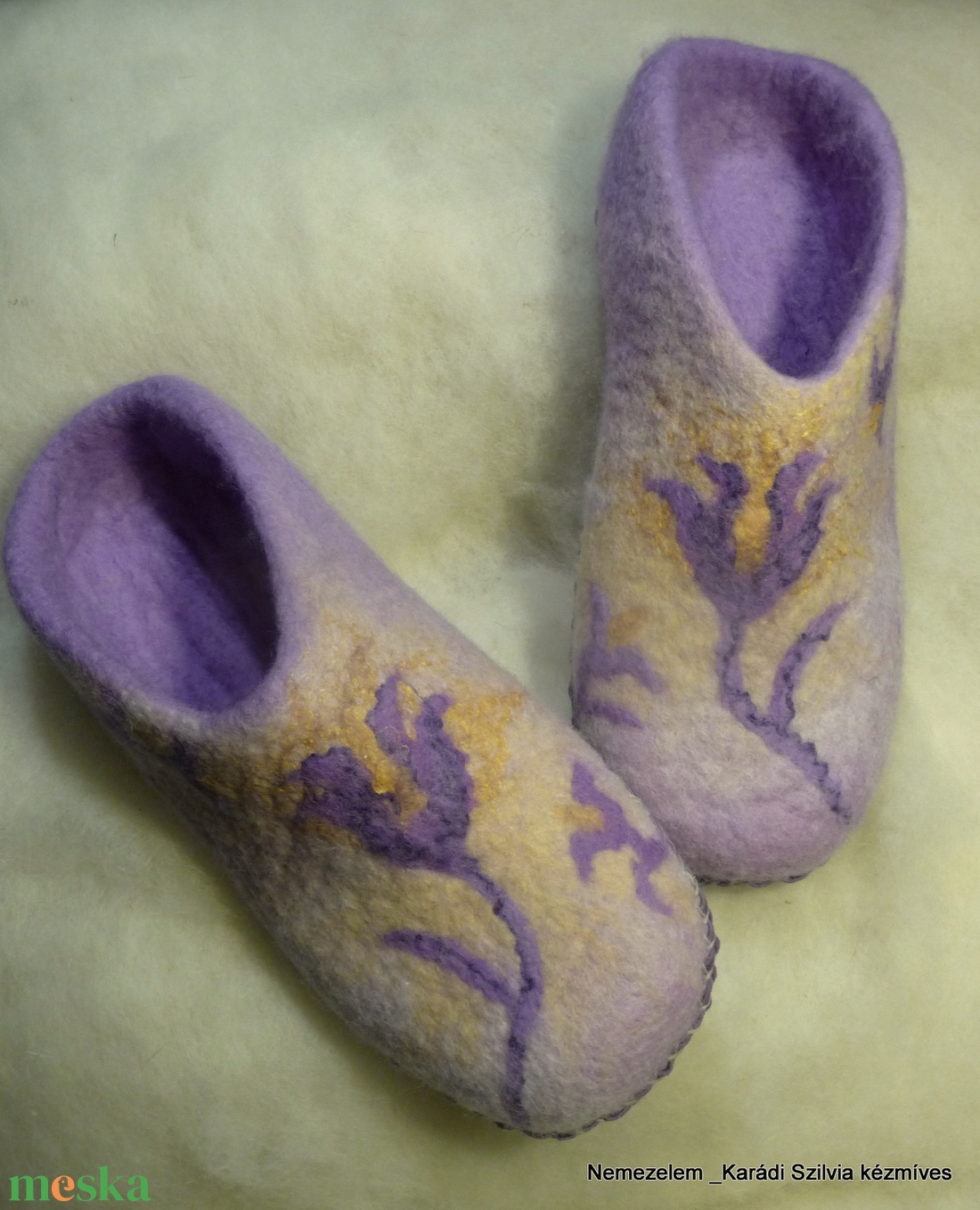 Nemezpapucs női lila tulipános 37-es méret - ruha & divat - cipő & papucs - mamusz & házicipő - Meska.hu