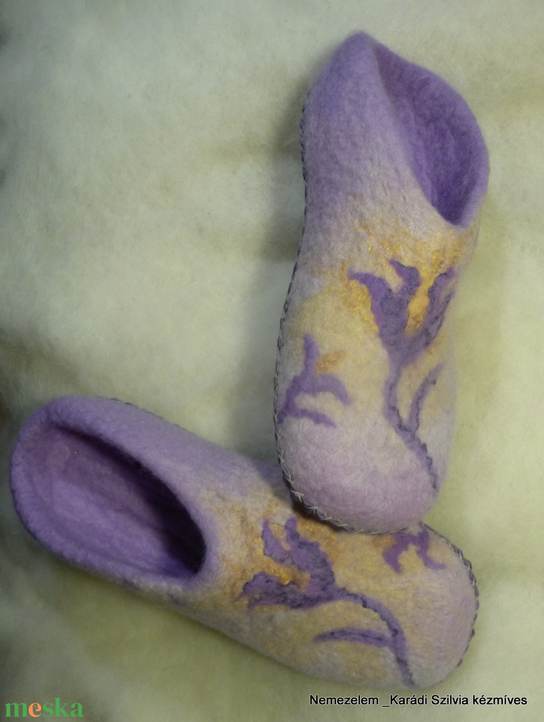 Nemezpapucs női lila tulipános 37-es méret - ruha & divat - cipő & papucs - mamusz & házicipő - Meska.hu