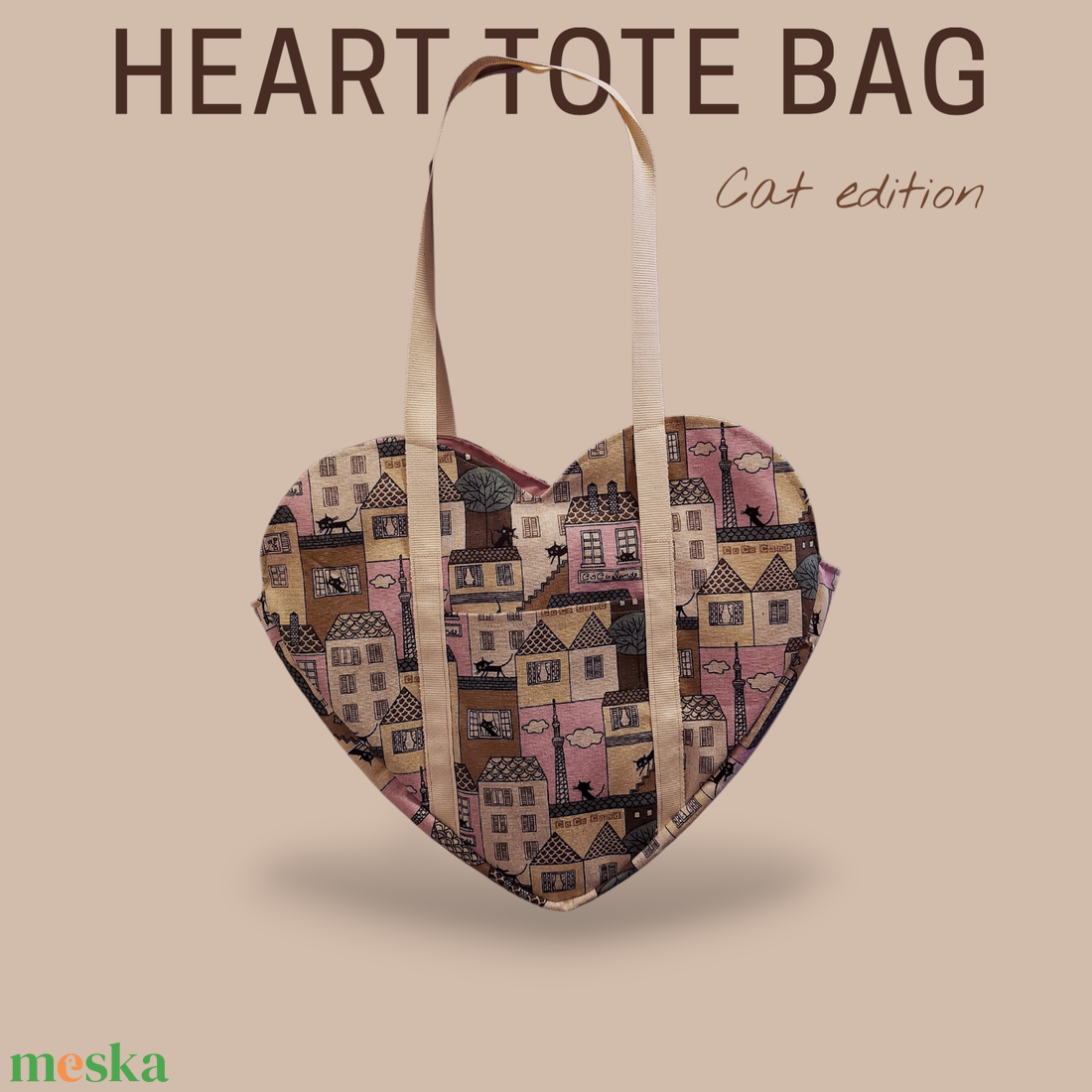 Heart Tote Bag / Cat edition - táska & tok - bevásárlás & shopper táska - shopper, textiltáska, szatyor - Meska.hu