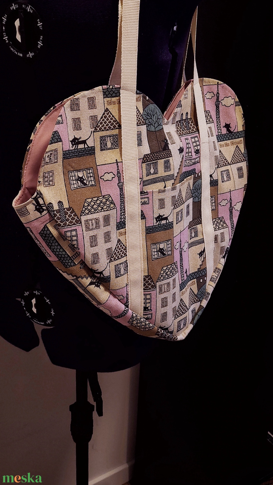 Heart Tote Bag / Cat edition - táska & tok - bevásárlás & shopper táska - shopper, textiltáska, szatyor - Meska.hu