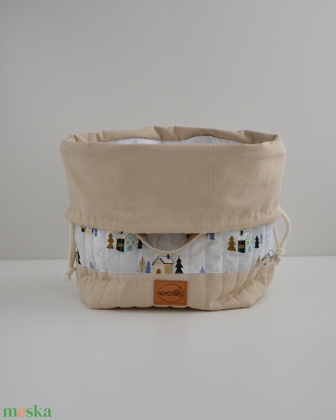 Nagy méretű behúzós projekt táska kézimunkához (téli házas) - táska & tok - kézitáska & válltáska - kézitáska - Meska.hu