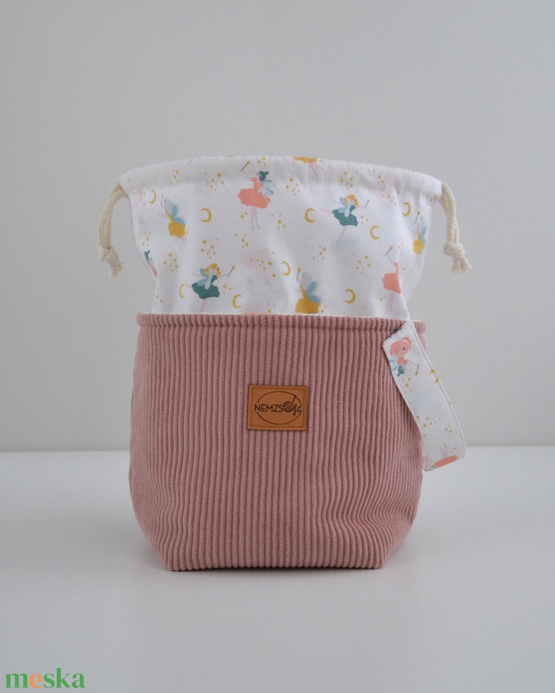 Közepes méretű behúzós projekt táska kézimunkához (rózsaszín kordbársony) - táska & tok - kézitáska & válltáska - kézitáska - Meska.hu