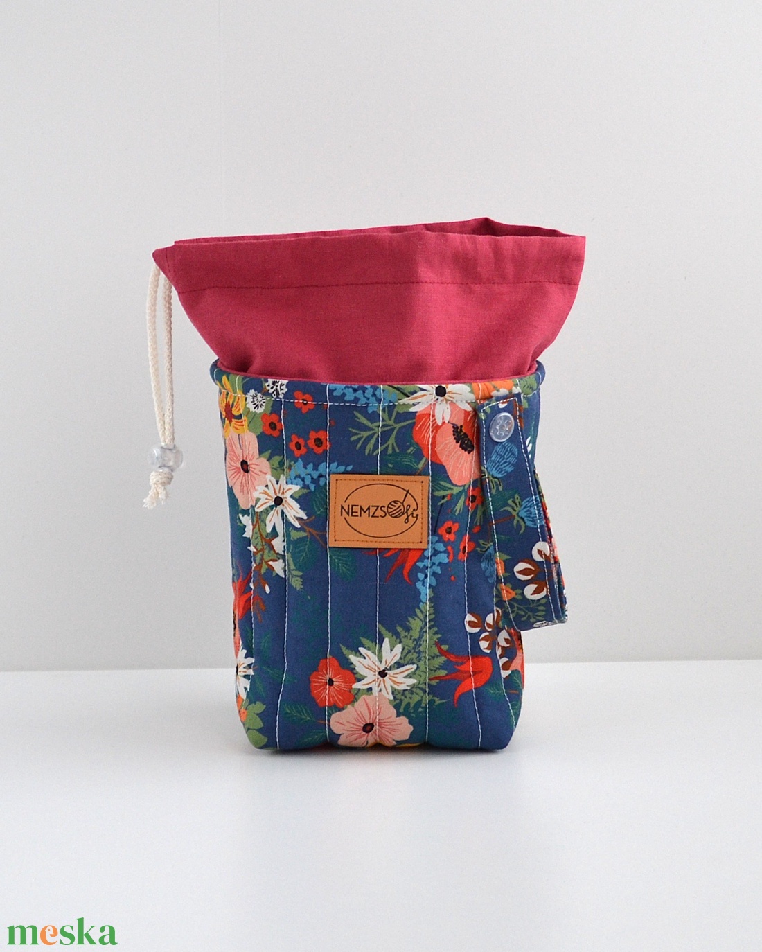 Kis méretű behúzós projekt táska kézimunkához (kék virágos) - táska & tok - kézitáska & válltáska - kézitáska - Meska.hu