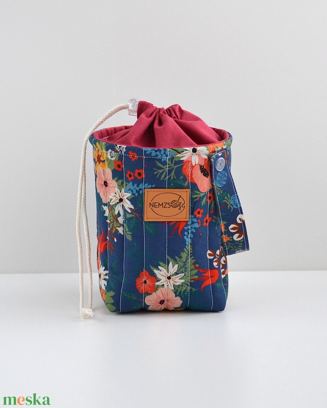 Kis méretű behúzós projekt táska kézimunkához (kék virágos) - táska & tok - kézitáska & válltáska - kézitáska - Meska.hu