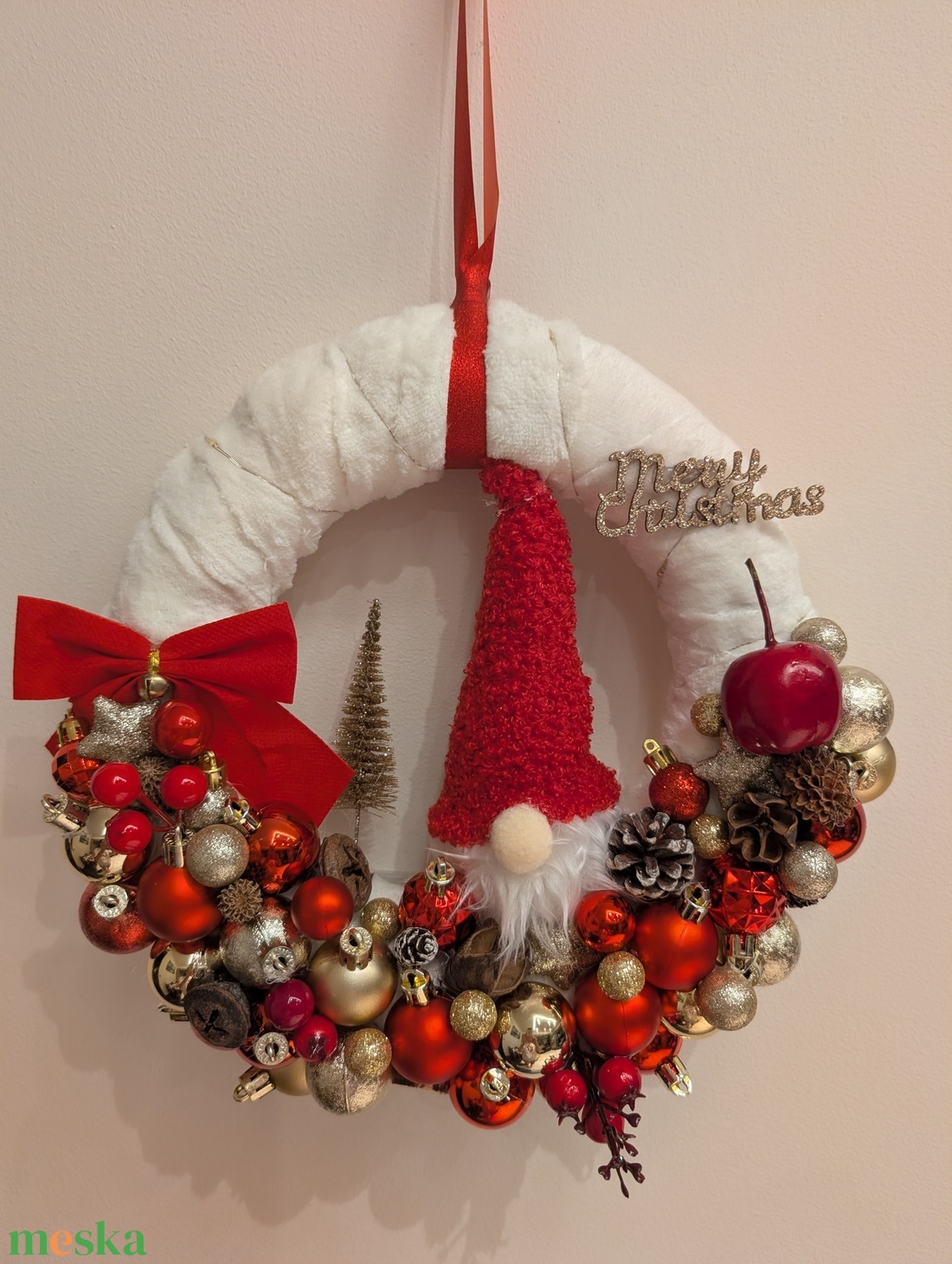 Világítós karácsonyi ajtódísz/kopogtató piros manó  - karácsony - karácsonyi lakásdekoráció - karácsonyi ajtódíszek - Meska.hu