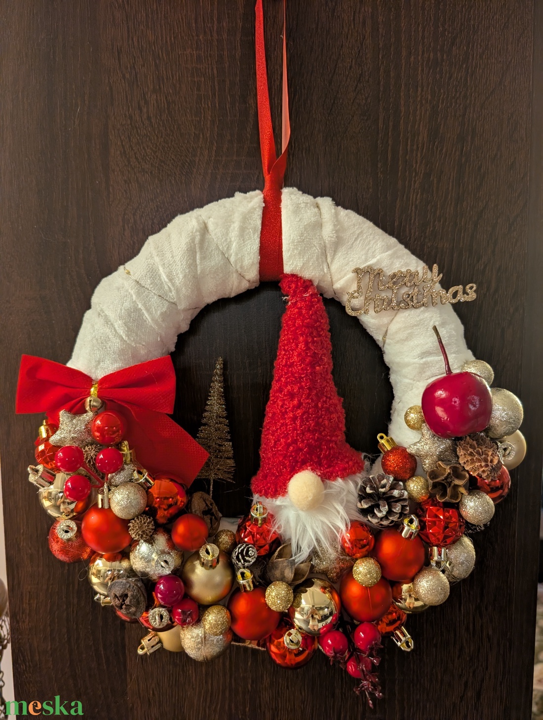 Világítós karácsonyi ajtódísz/kopogtató piros manó  - karácsony - karácsonyi lakásdekoráció - karácsonyi ajtódíszek - Meska.hu