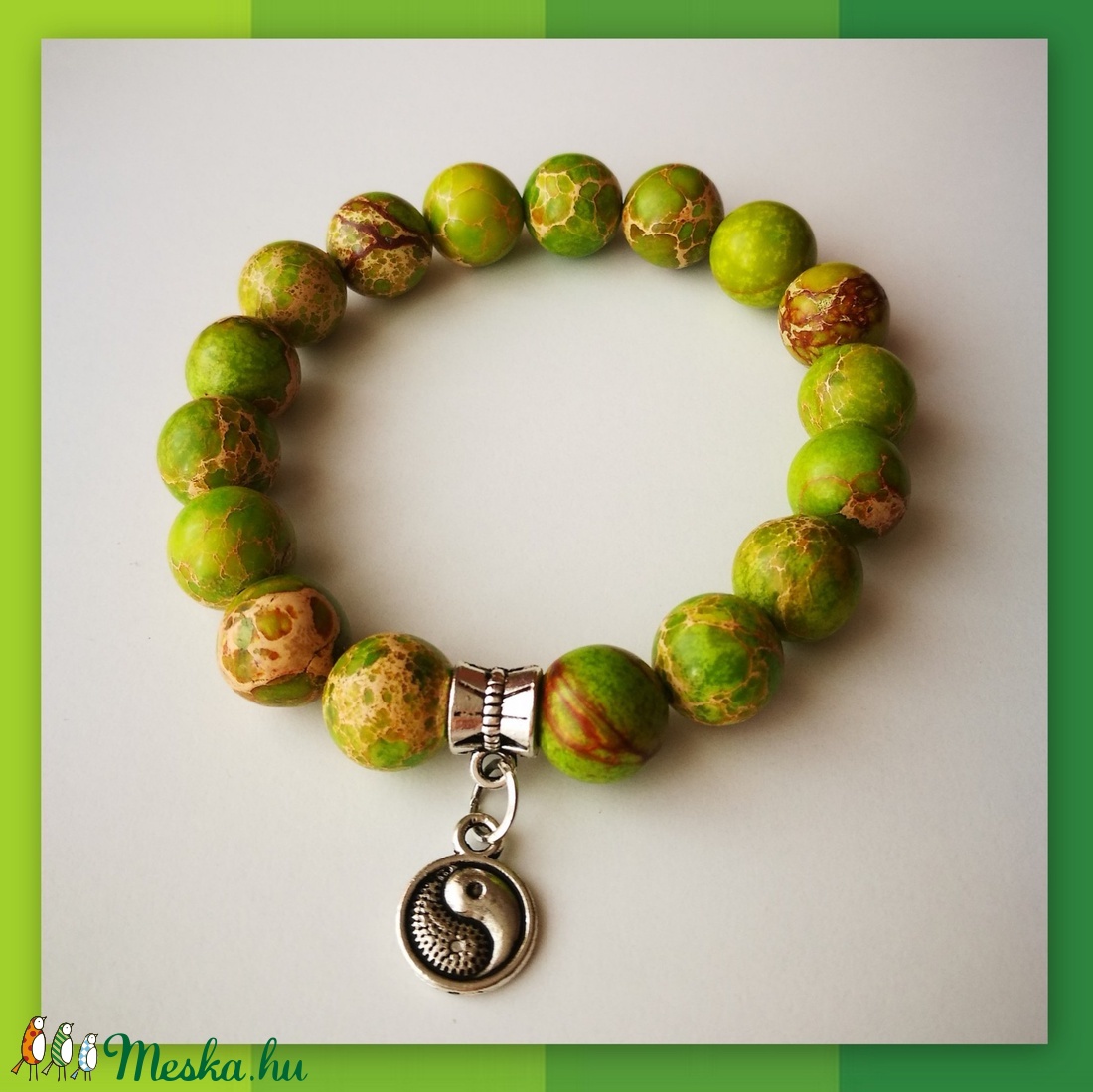 Zöld tengeri üledék jáspis ásványi karkötő, 1 cm-es, gömb alakú magas minőségű természetes féldrágakövekből -  - Meska.hu